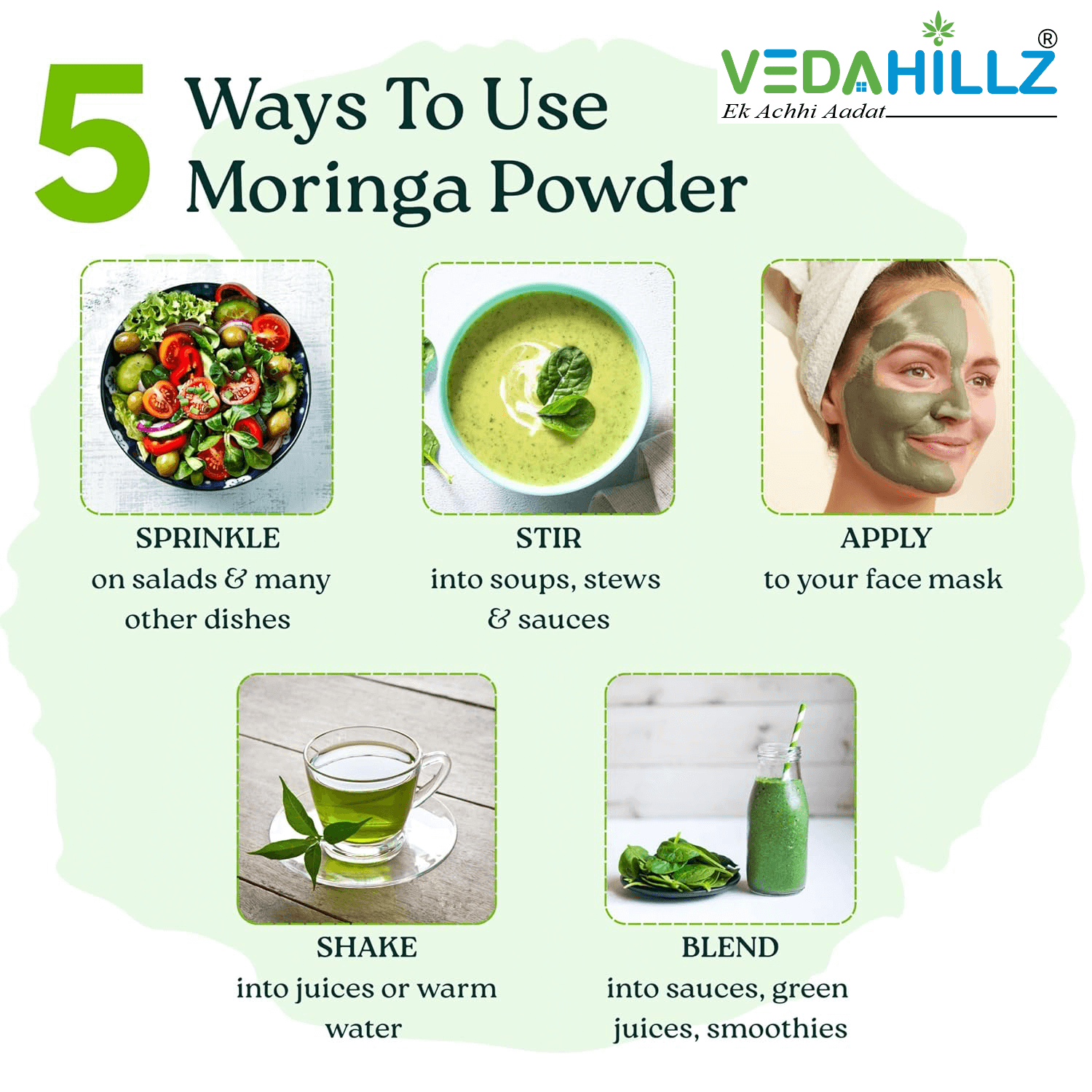 Vedahillz Moringa Powder Made from Carefully Selected Moringa Leaves